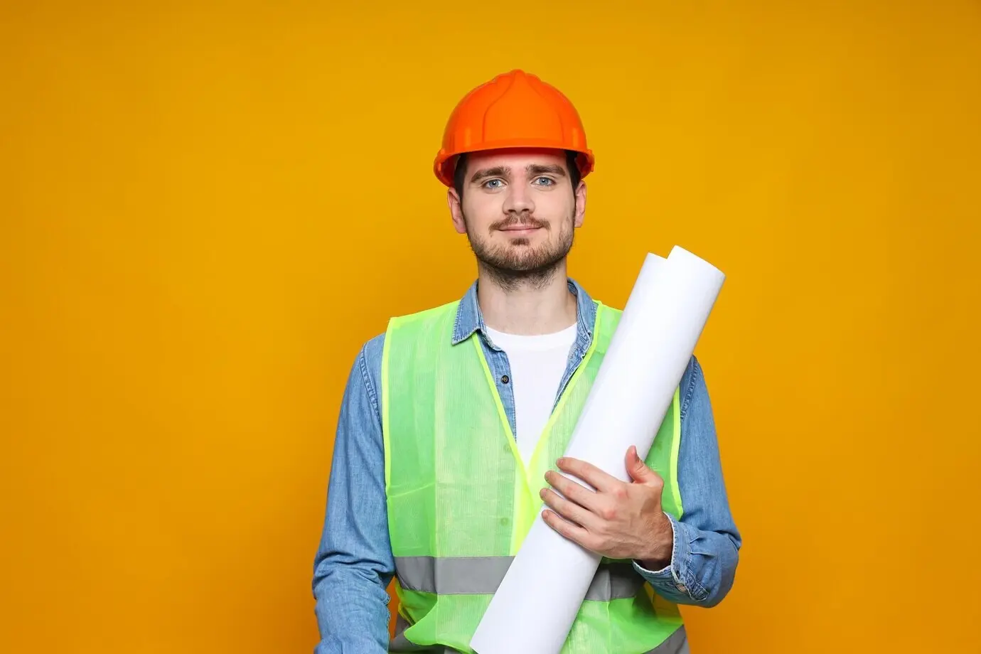 Young male civil engineer wearing a safety hat